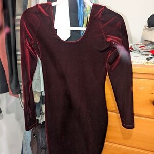 Red Scoop Neck Long Sleeve Bodycon Dress